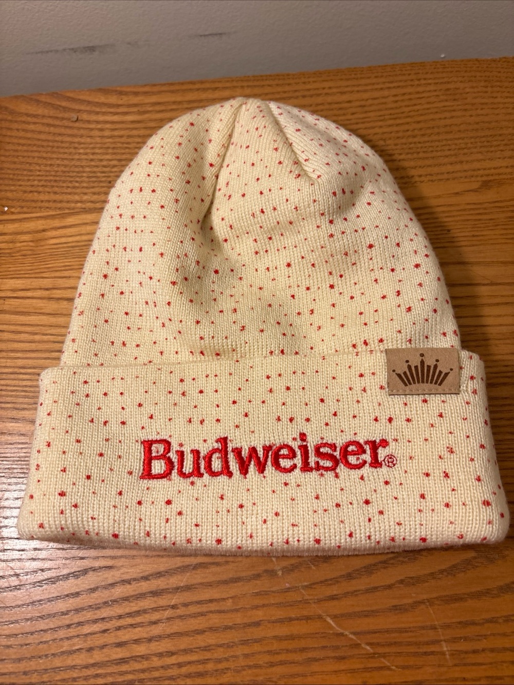 Budweiser Cream Beanie with Red Speckle